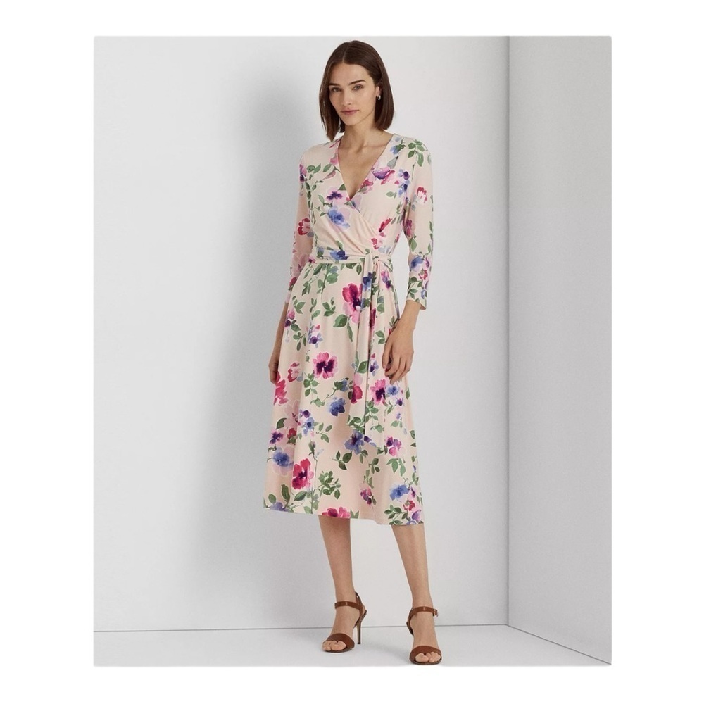 LAUREN RALPH LAUREN Floral Surplice Jersey Dress NWT